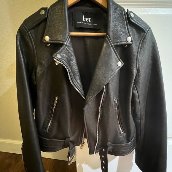 Laer Black Leather Biker Jacket | made in the USA | women’s size M - Picture 4 of 5